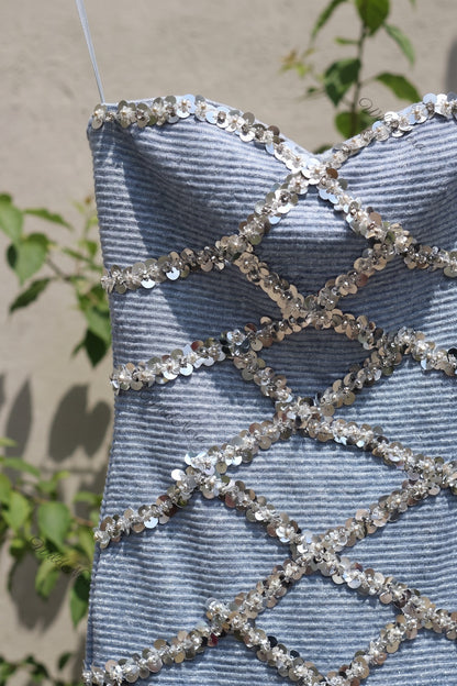 Light Blue Metallic Ribbed Knit Sequin Bodycon Dress light blue, silver metallic ribbed knit dress - product view 7