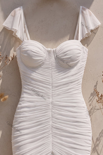 WildNora White Mermaid Ruched Mesh Gown white mesh gown - product view 7