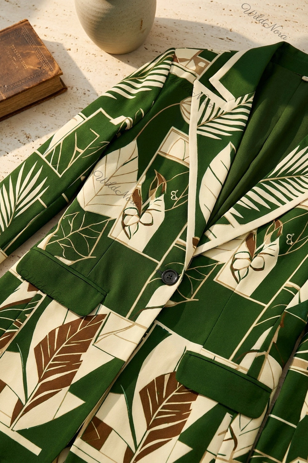 Dark Green Tropical Geometric Two-Piece Pant Suit dark green Woven synthetic crepe Two-piece pant suit - product view 7