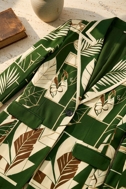 Dark Green Tropical Geometric Two-Piece Pant Suit dark green Woven synthetic crepe Two-piece pant suit - product view 7