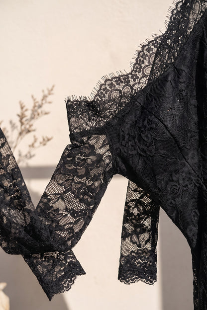 Black Floral Lace A-Line Skater Dress black floral lace dress - product view 5