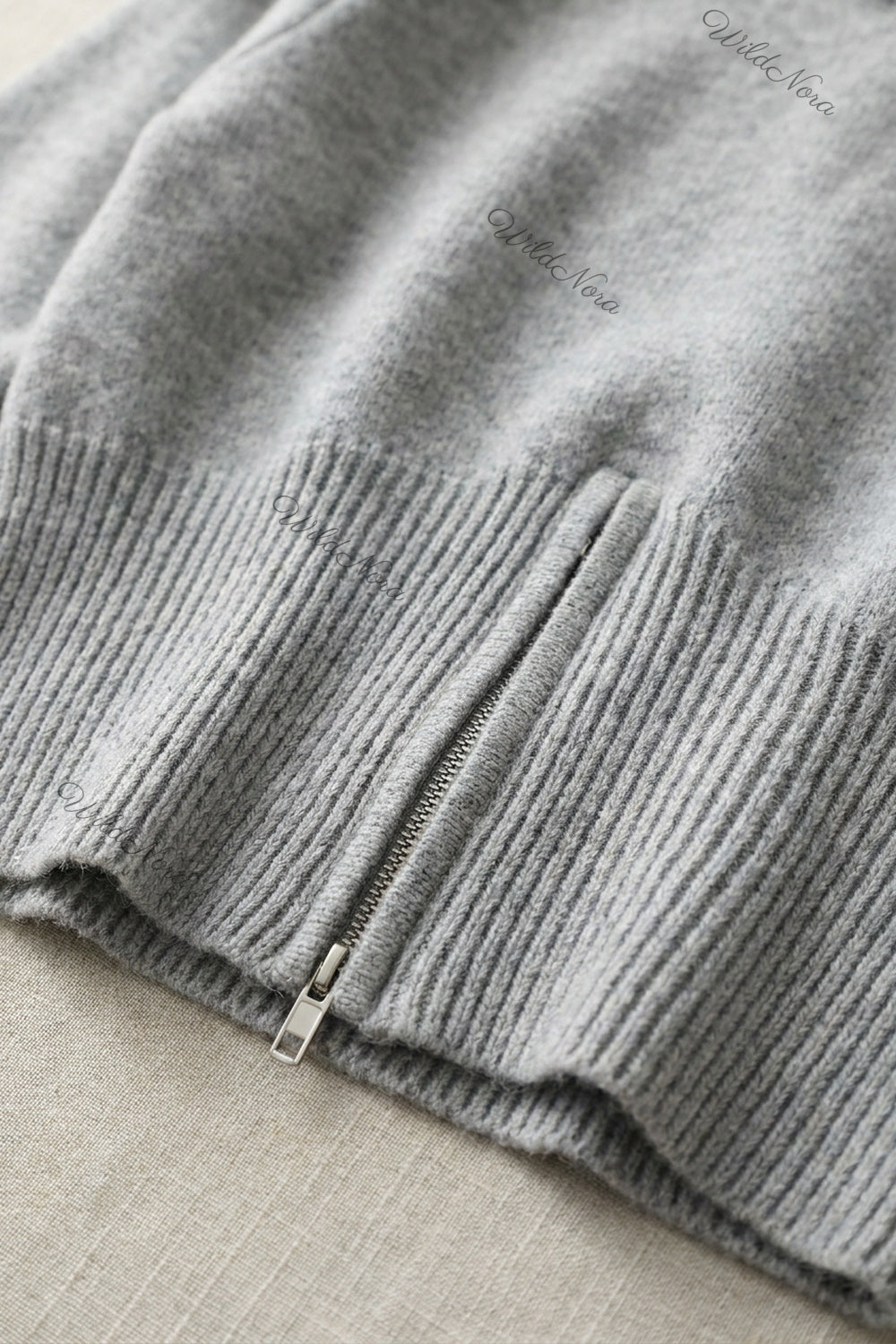 Heather Grey Knit Wool Blend Relaxed Sweater with Fitted Waist heather grey knit wool blend sweater - product view 7