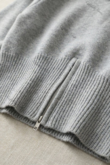 Heather Grey Knit Wool Blend Relaxed Sweater with Fitted Waist heather grey knit wool blend sweater - product view 7