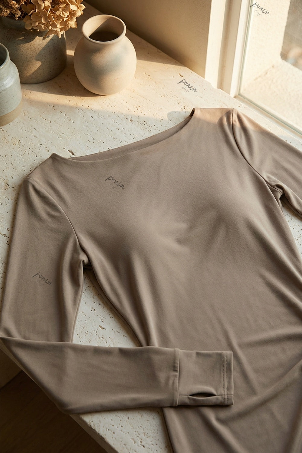 Taupe Stretch Jersey Knit Slim-Fit Bodice with Draped Skirt Maxi Dress taupe, milk tea brown stretch jersey knit maxi dress - product view 7