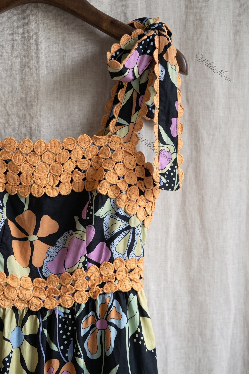 Black Abstract Floral Tiered A-Line Maxi Dress black woven cotton blend maxi dress - product view 7