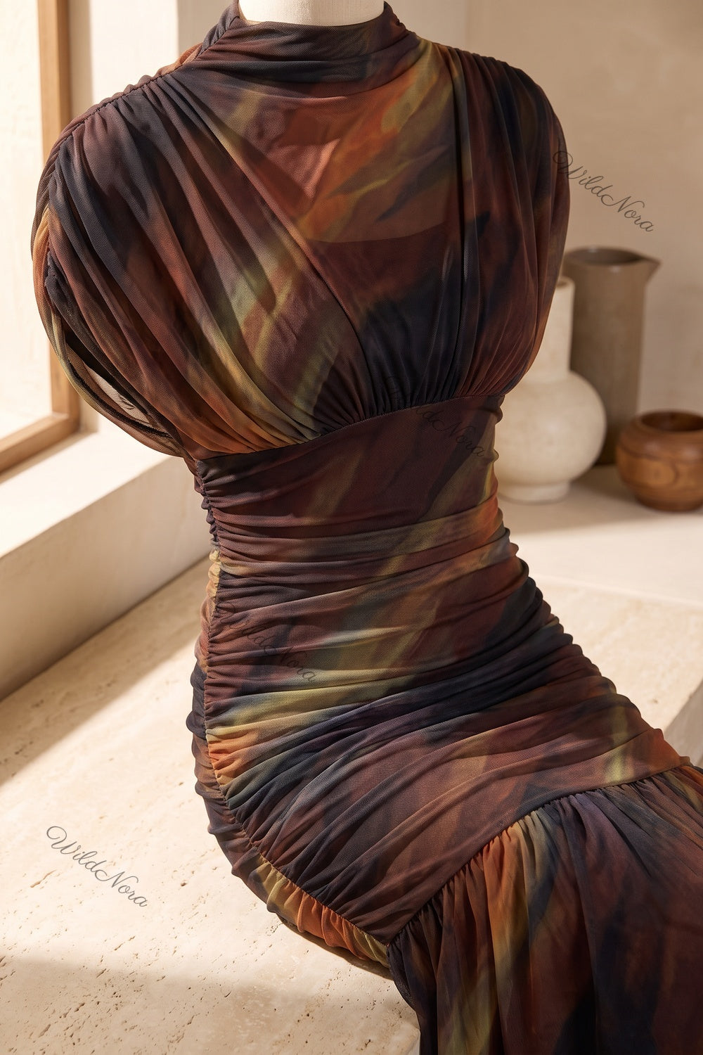 Dark Brown Sheer Mesh Mermaid Maxi Dress dark brown, black sheer mesh maxi dress - product view 7
