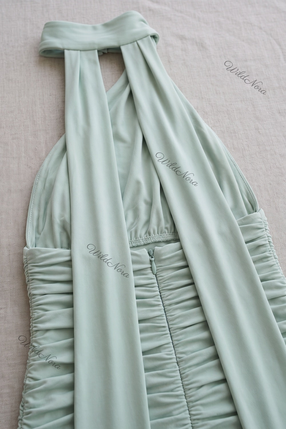 Mint Green Stretch Jersey Bodycon Midi Dress with Ruched Detail mint green stretch jersey dress - product view 7