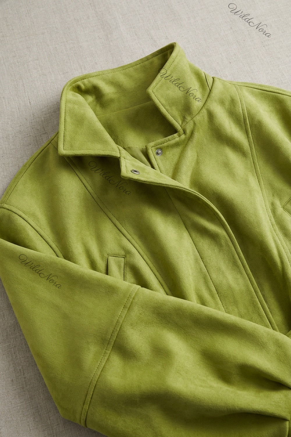 Lime Green Faux Suede Peplum Jacket with Balloon Sleeves lime green faux suede jacket - product view 7