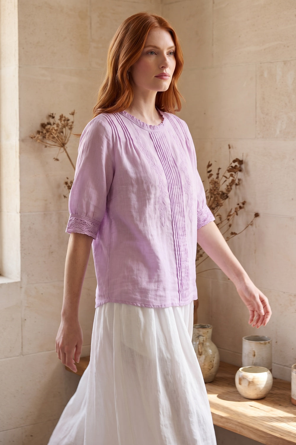 Lavender Linen-Cotton Blend Loose-Fit Boxy Blouse lavender linen-cotton blend blouse - product view 8