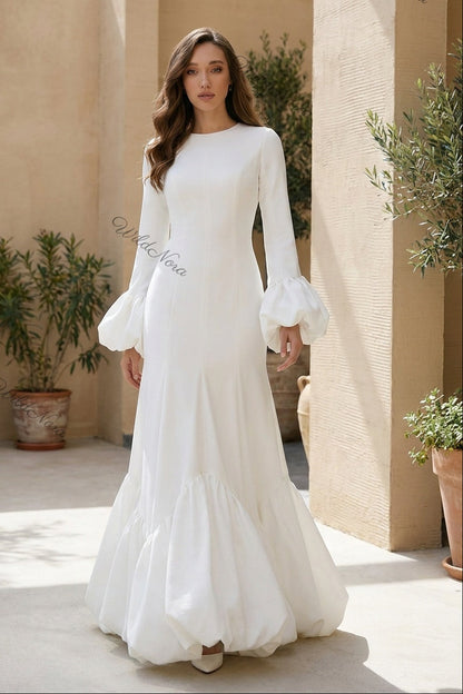 White Heavy Matte Crepe Mermaid Bubble Hem Gown white heavy matte crepe gown - product view 8