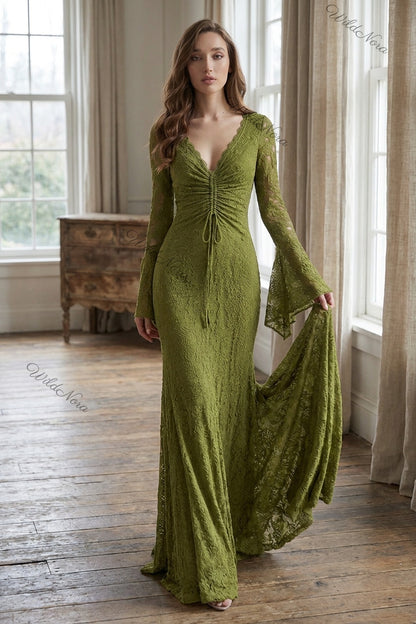 Olive Green Lace Mermaid Gown olive green lace gown - product view 8