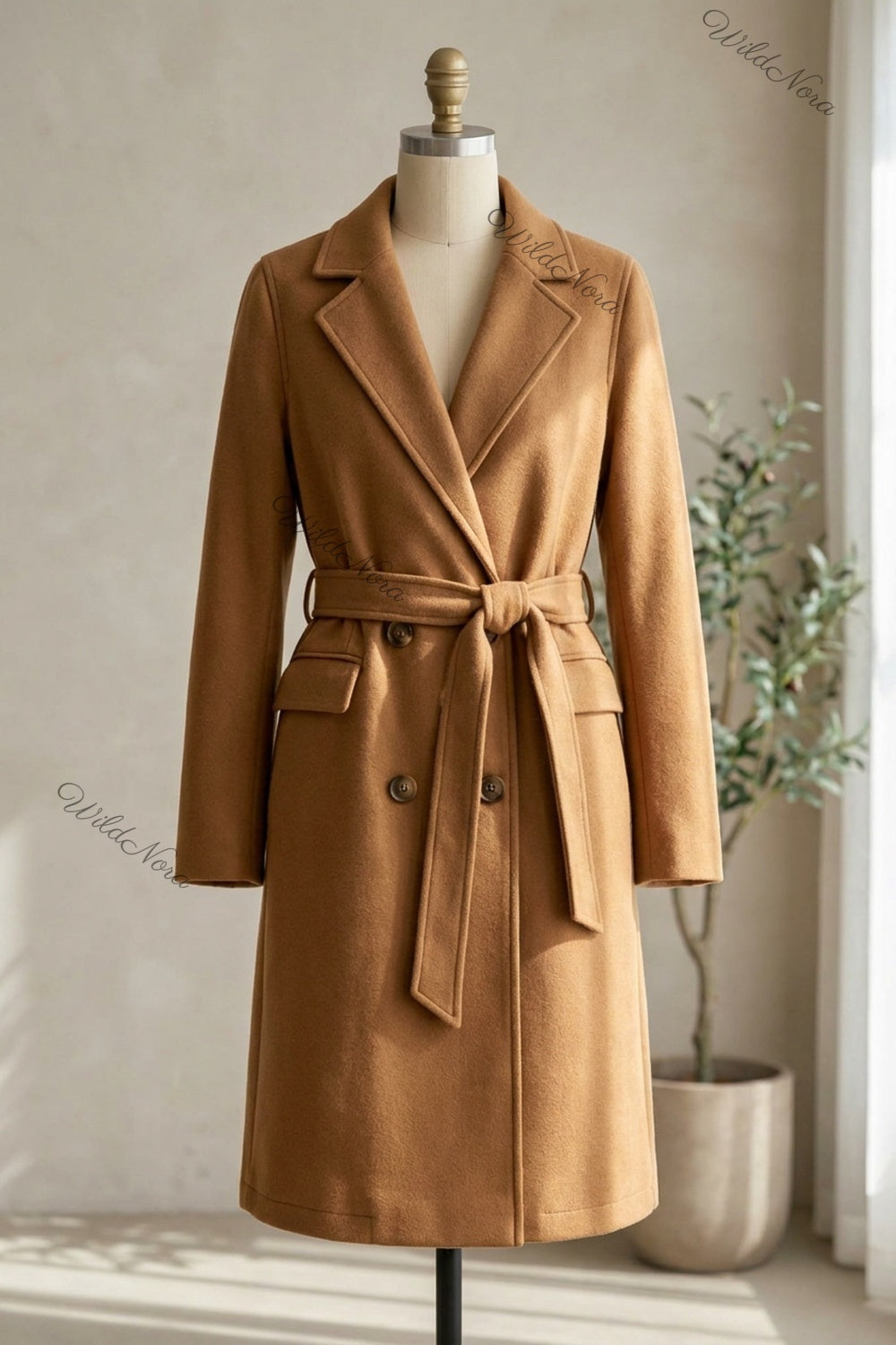 Camel Wool-Blend Felt Tailored A-Line Coat camel, tan wool-blend felt coat - product view 2