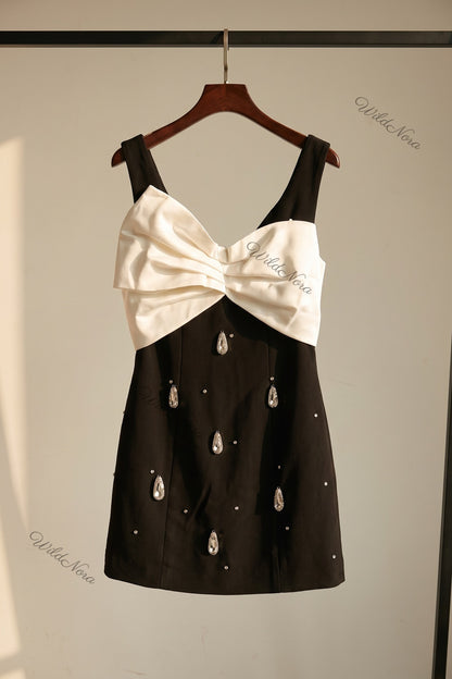 Black Crepe Sheath Dress with Satin Bow black crepe dress - product view 2