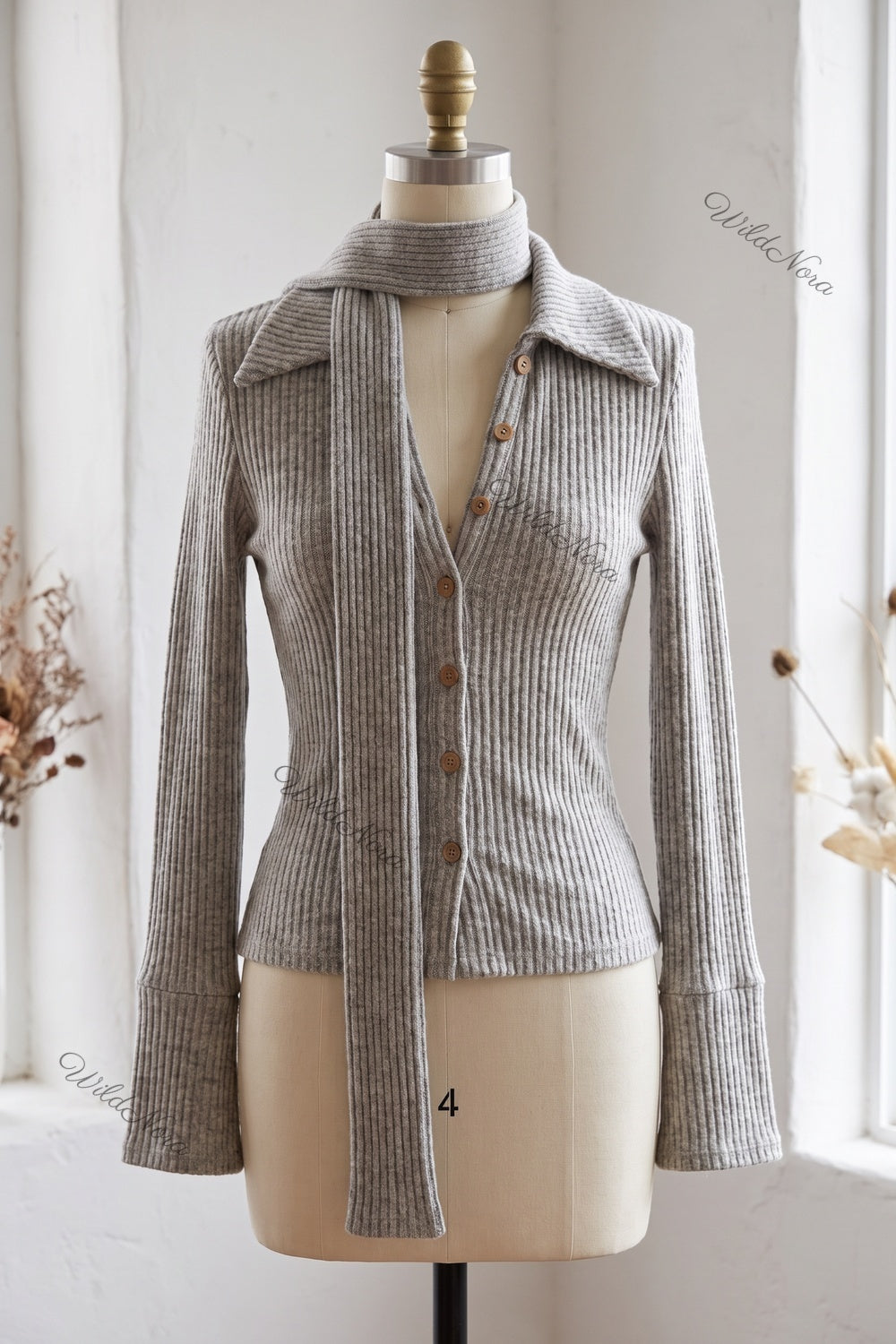 Heather Grey Ribbed Knit Fitted Cardigan heather grey ribbed knit cardigan - product view 2