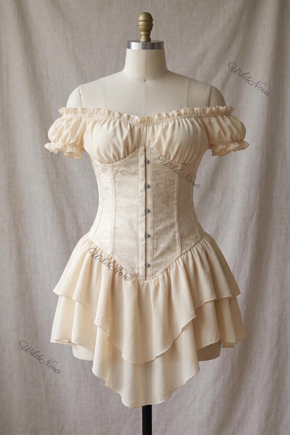 Cream Floral Jacquard Corset Dress cream jacquard lace corset dress - product view 2