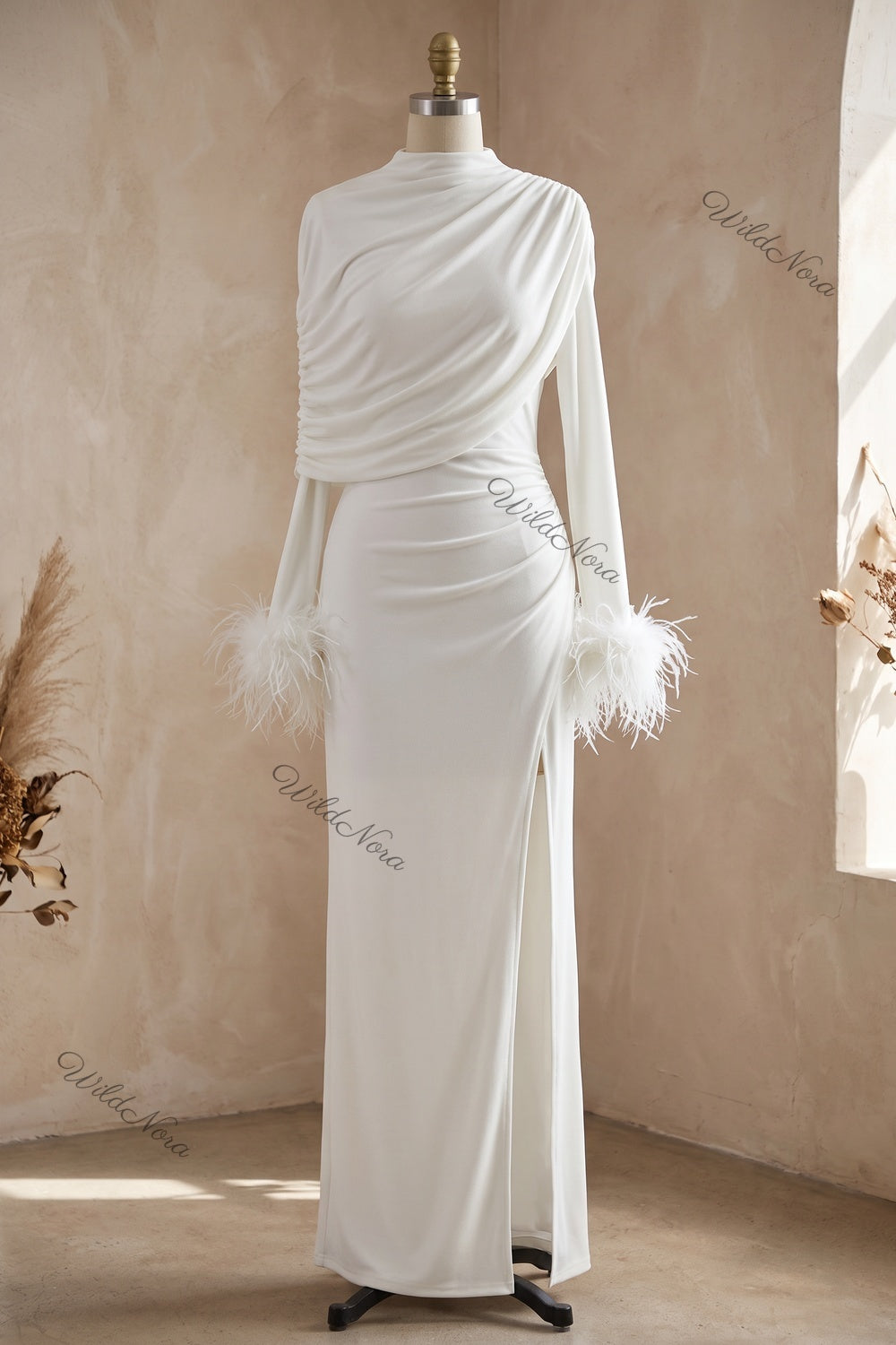 white jersey knit column gown white jersey knit gown - product view 2