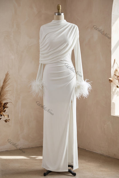 white jersey knit column gown white jersey knit gown - product view 2