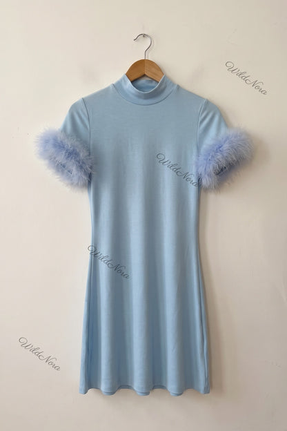 Light Blue Fine-Knit A-Line Mini Dress light blue fine knit dress - product view 2