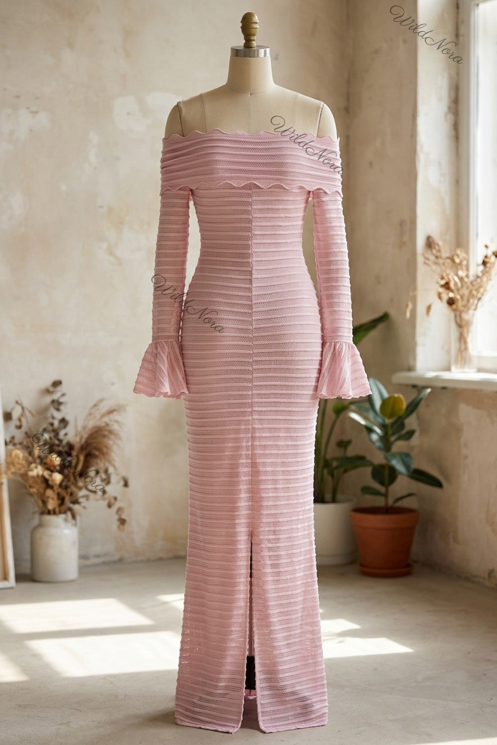 Light Pink Knit Column Maxi Dress light pink knit dress - product view 2