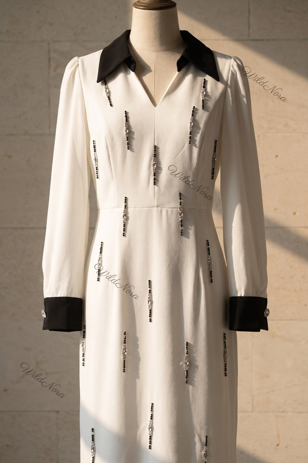 White Crepe A-Line Maxi Dress with Beaded Embellishments white crepe maxi dress - product view 2