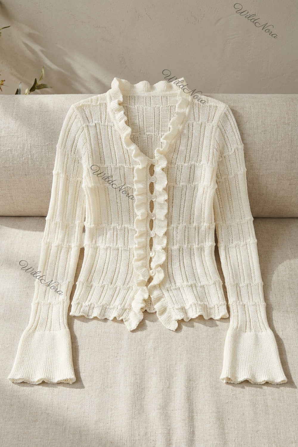 cream textured open-knit fitted cardigan cream textured open-knit cardigan - product view 2