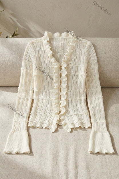 cream textured open-knit fitted cardigan cream textured open-knit cardigan - product view 2