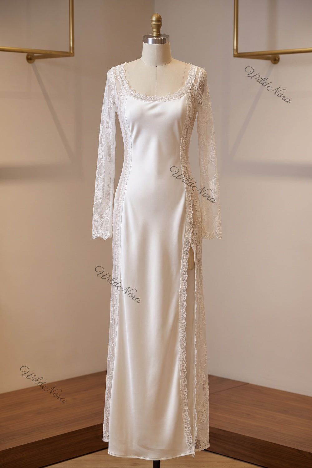 Ivory Satin and Lace Column Gown ivory satin gown - product view 2