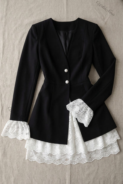 Black Woven Suiting Fitted A-Line Blazer Dress black woven suiting blazer dress - product view 2