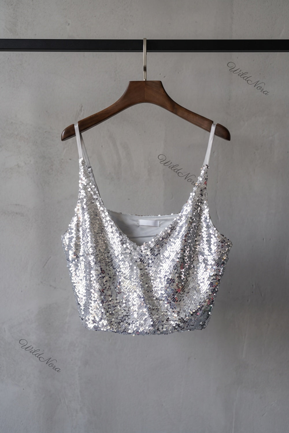 Silver Sequined Mesh Camisole Crop Top silver sequined mesh crop top - product view 2