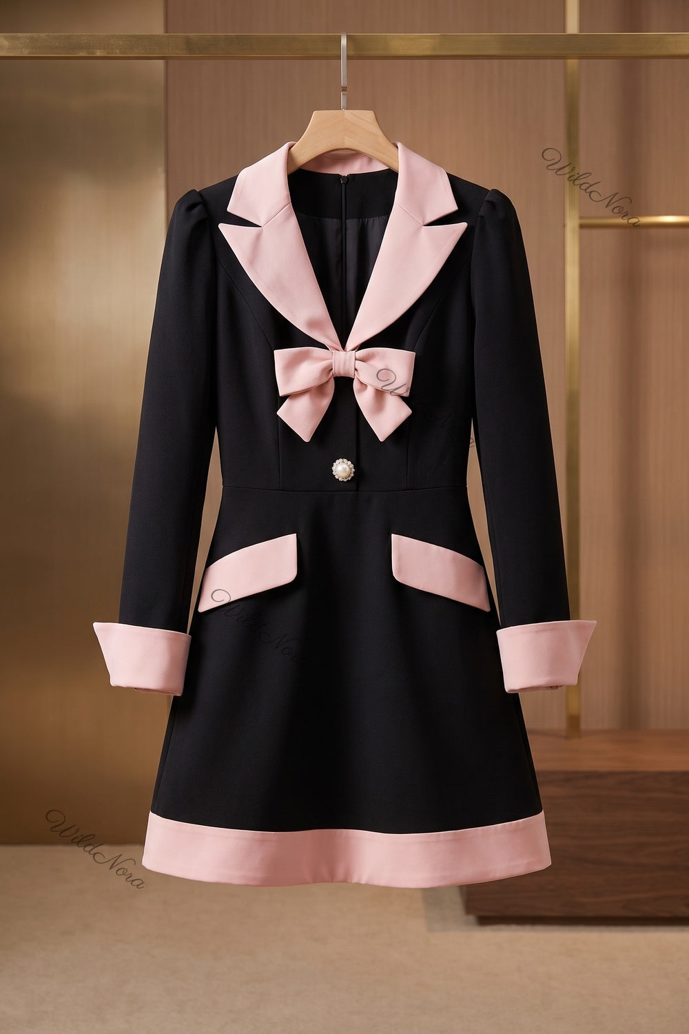Black and Pale Pink Structured Crepe A-Line Mini Dress black structured heavy crepe dress - product view 2
