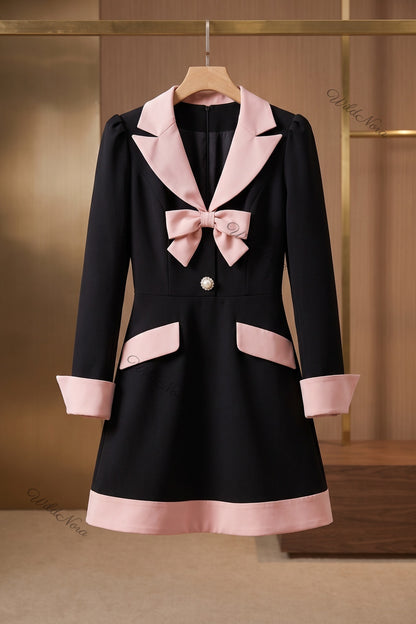 Black and Pale Pink Structured Crepe A-Line Mini Dress black structured heavy crepe dress - product view 2