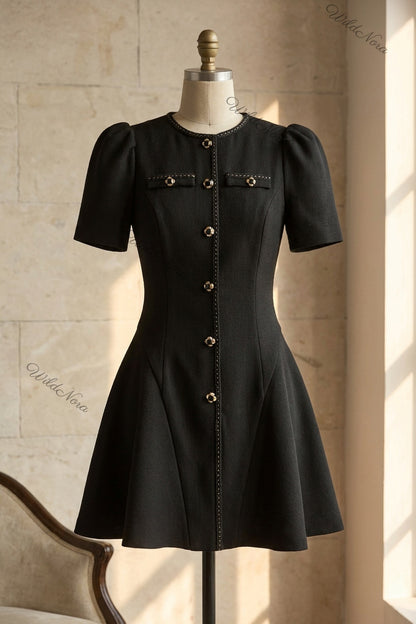 Black Textured Woven Crepe Fit-and-Flare Mini Dress black textured woven crepe dress - product view 2