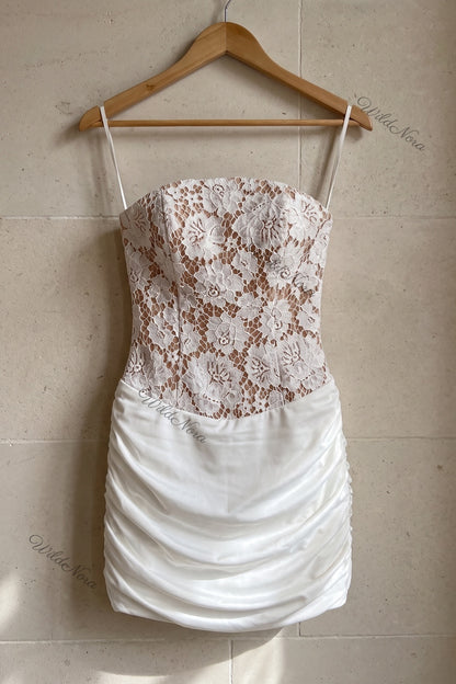 White Floral Lace Fitted Bodycon Mini Dress white floral lace dress - product view 2