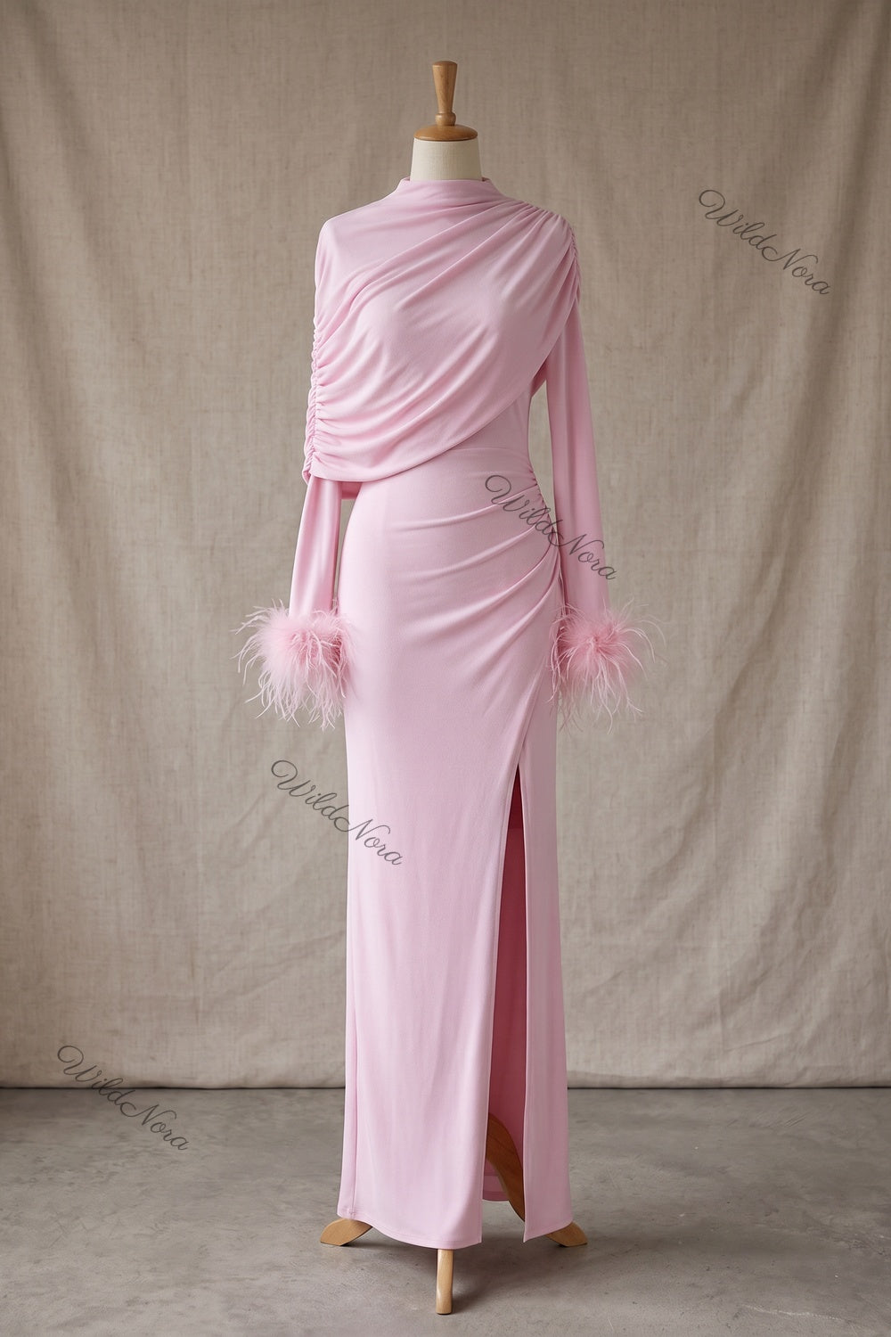 Light Pink Stretch Jersey Column Gown light pink stretch jersey gown - product view 2