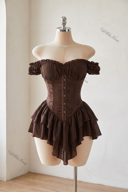 Dark Brown Chiffon Corset Mini Dress dark brown chiffon corset mini dress - product view 2