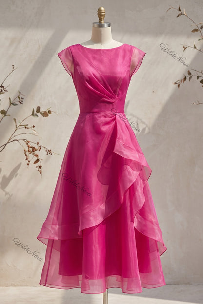 Magenta Organza A-Line Fit-and-Flare Midi Dress magenta organza dress - product view 2