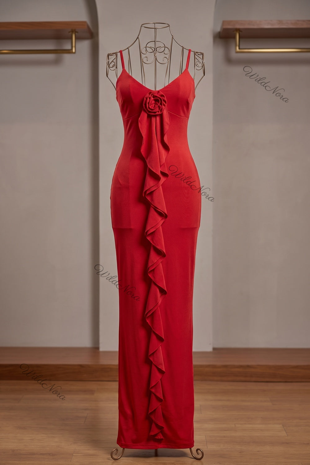 Red Jersey Knit Bodycon Column Dress red jersey knit dress - product view 2