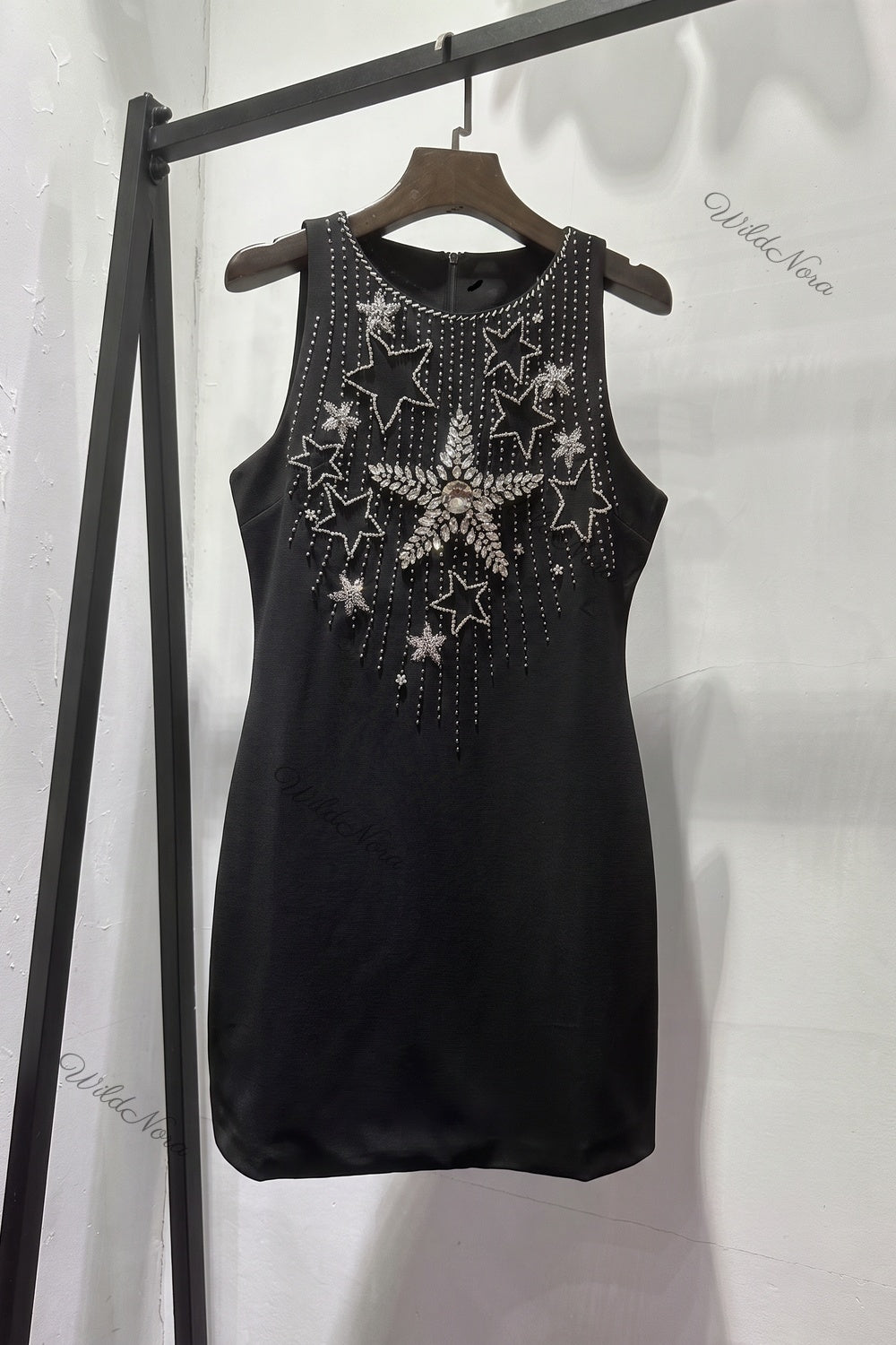 Black Heavy Knit Sheath Dress with Rhinestone Star Embellishment black heavy knit dress - product view 2