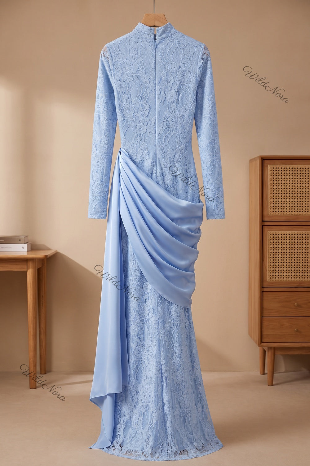 Light Blue Floral Lace Mermaid Gown light blue floral lace gown - product view 2