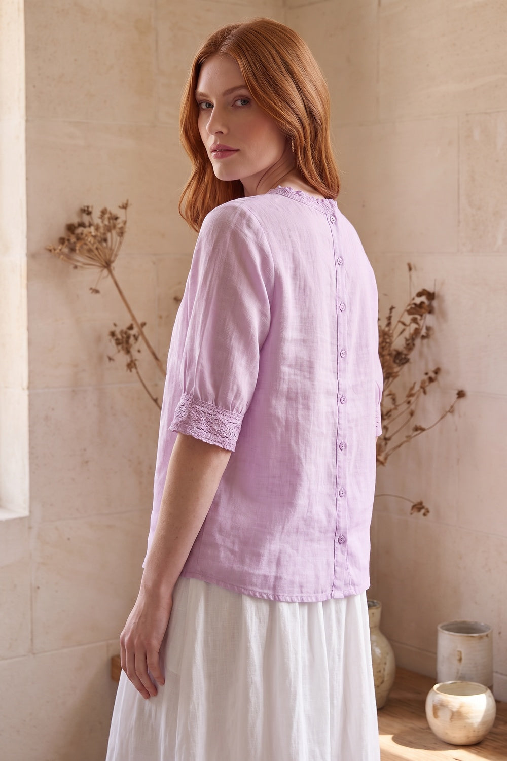 Lavender Linen-Cotton Blend Loose-Fit Boxy Blouse lavender linen-cotton blend blouse - product view 9