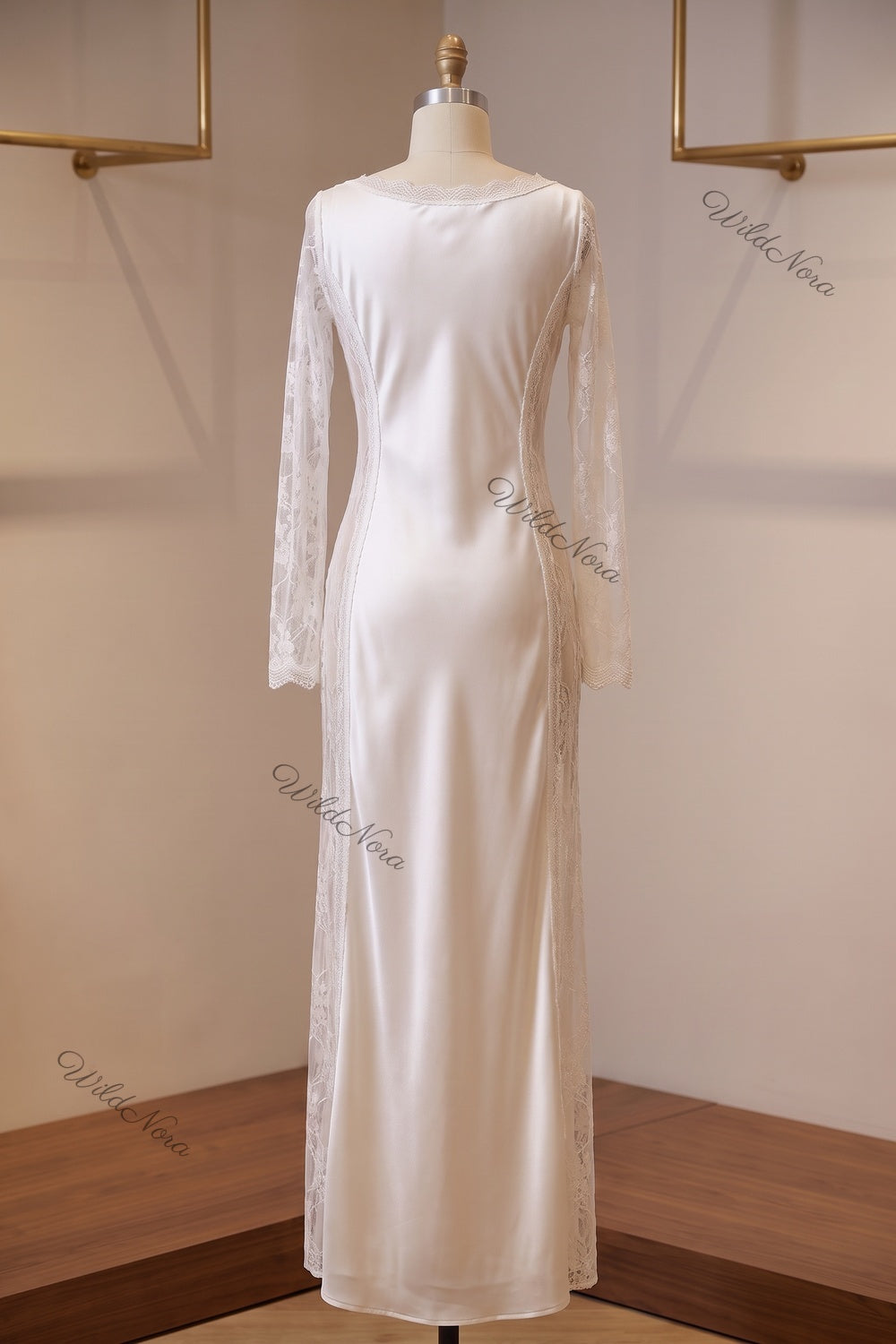 Ivory Satin and Lace Column Gown ivory satin gown - product view 4