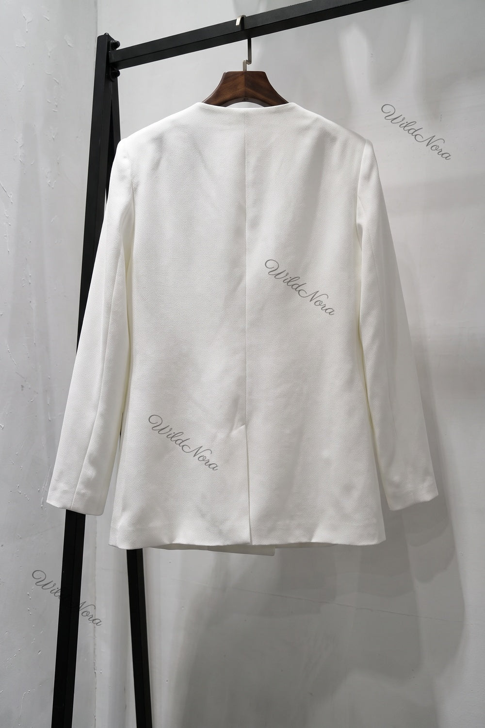 Sculptural Rose Embellished Structured Crepe Blazer in White white structured crepe suiting blazer - product view 4