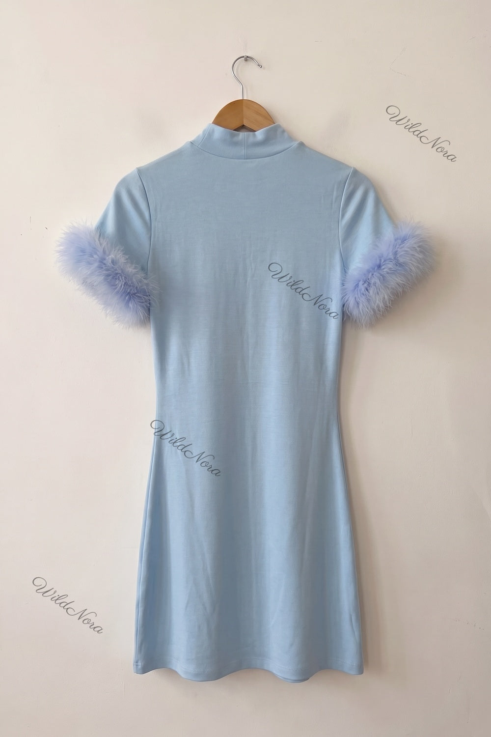 Light Blue Fine-Knit A-Line Mini Dress light blue fine knit dress - product view 4