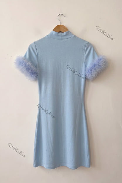 Light Blue Fine-Knit A-Line Mini Dress light blue fine knit dress - product view 4