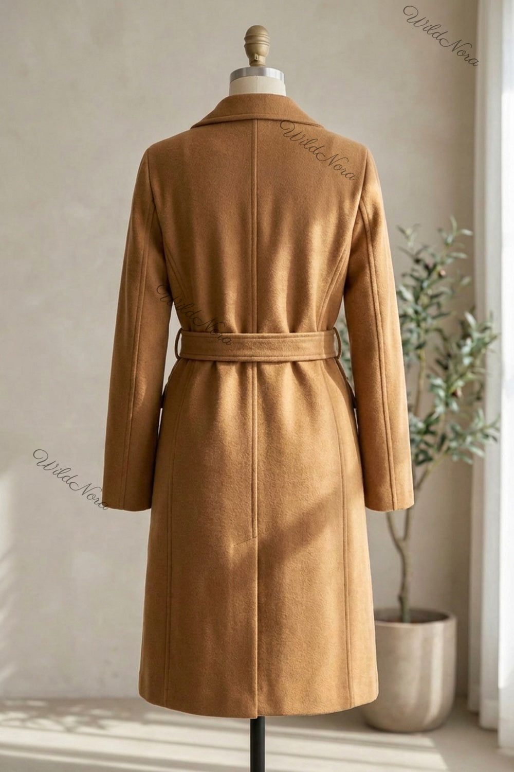 Camel Wool-Blend Felt Tailored A-Line Coat camel, tan wool-blend felt coat - product view 4