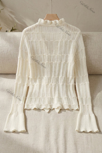 cream textured open-knit fitted cardigan cream textured open-knit cardigan - product view 4