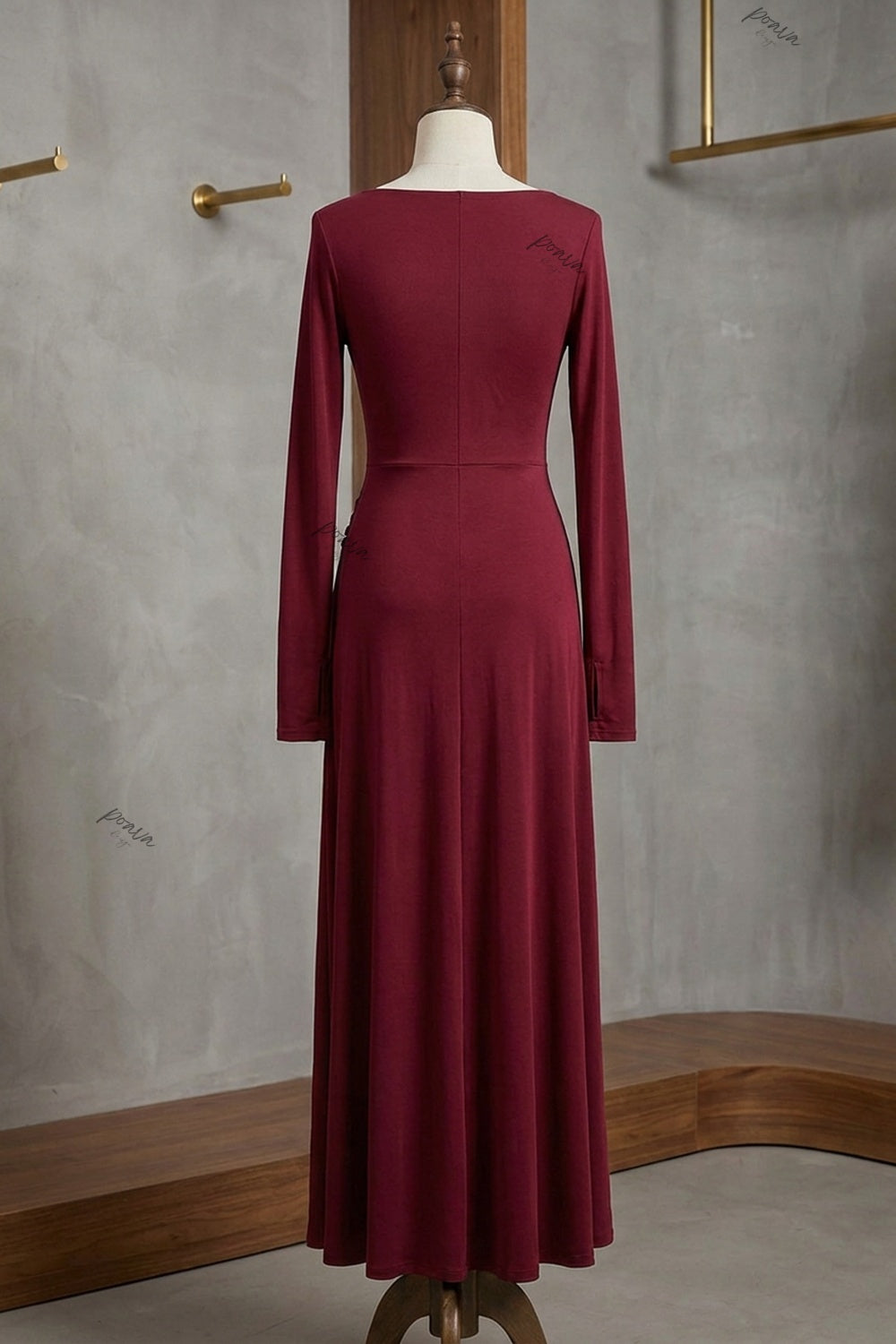 Wine Red Jersey Wrap Maxi Dress with Knot Detail wine red jersey knit dress - product view 4