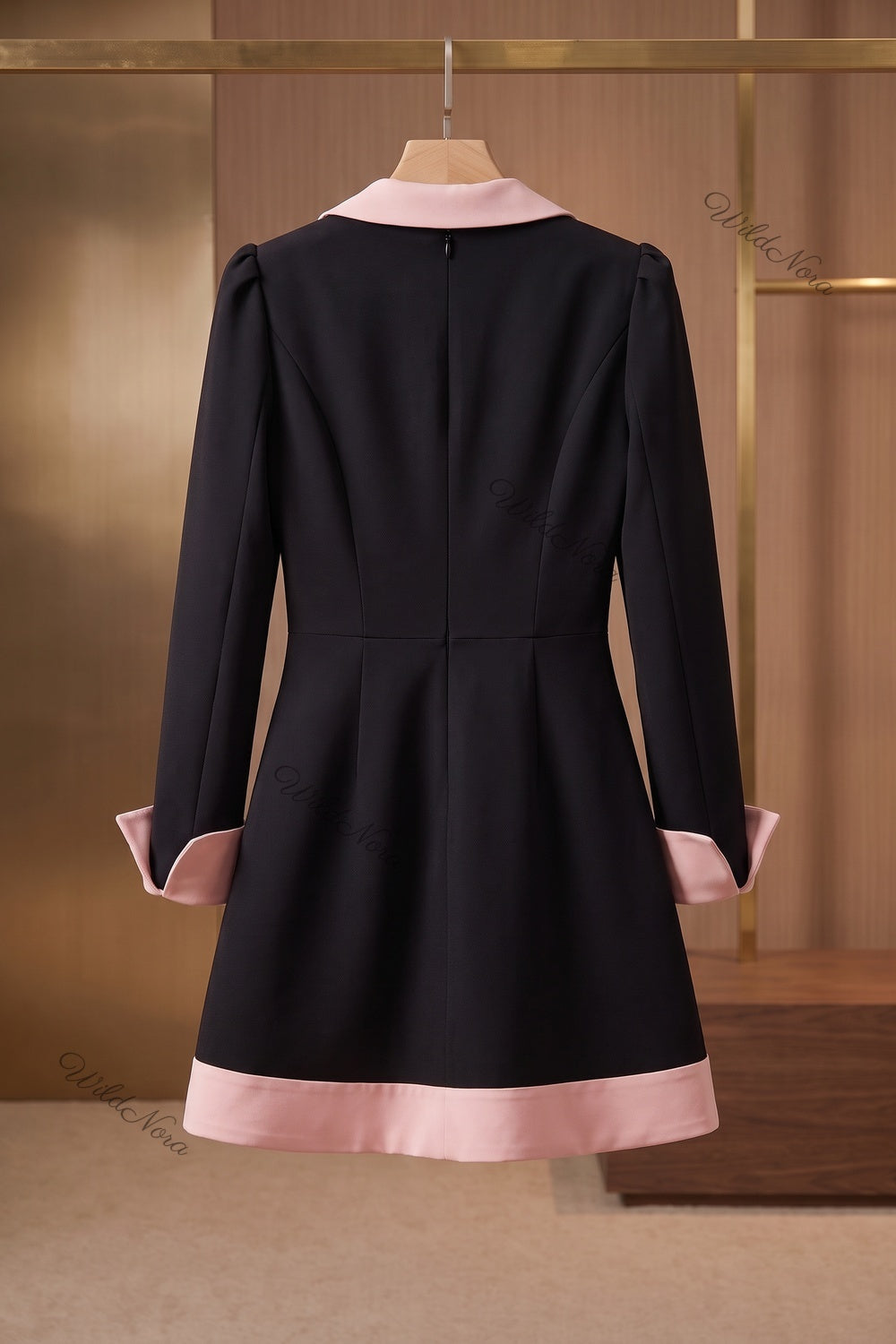 Black and Pale Pink Structured Crepe A-Line Mini Dress black structured heavy crepe dress - product view 4