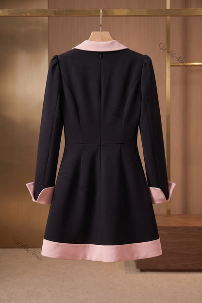Black and Pale Pink Structured Crepe A-Line Mini Dress black structured heavy crepe dress - product view 4