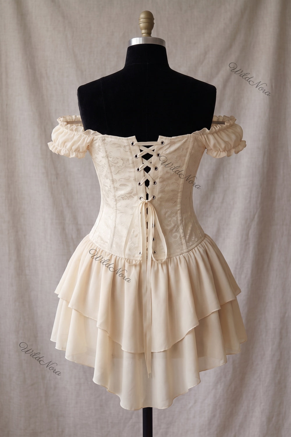 Cream Floral Jacquard Corset Dress cream jacquard lace corset dress - product view 4